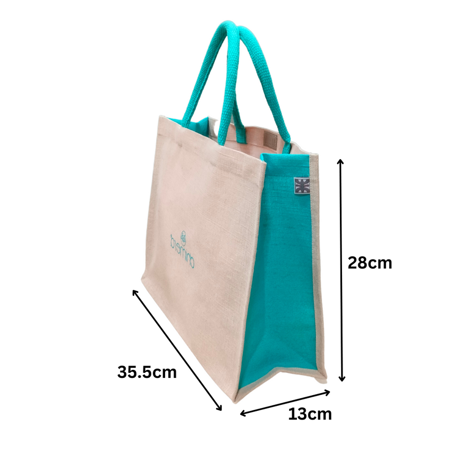 Sustainable Juco Dual Color Office Lunch Bag for Men & Women Perfect for Traveling, Outdoor Events (Aqua/Natural) Combo Set