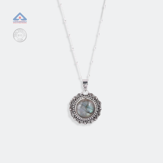 Labradorite Pendant Antique Silver Necklace