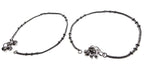 Chimera Antique Oxidized Silver Anklet with Designer Coil Beads and Silver Beaded Charms and Bells with Stylish Clasp for Women and Girls
