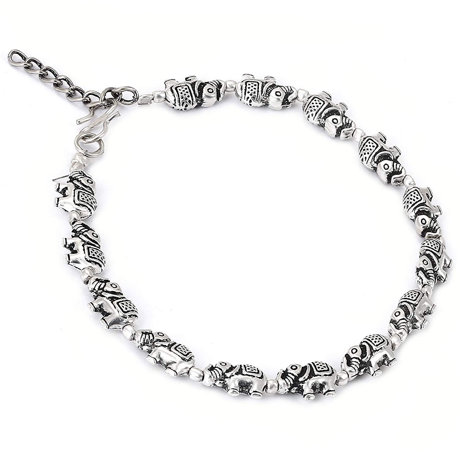 CHIMERA Oxidized Silver Elegant and Stylish Elephant Design Anklet with Charms for Women and Girls