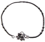 Chimera Antique Oxidized Silver Anklet with Designer Coil Beads and Silver Beaded Charms and Bells with Stylish Clasp for Women and Girls