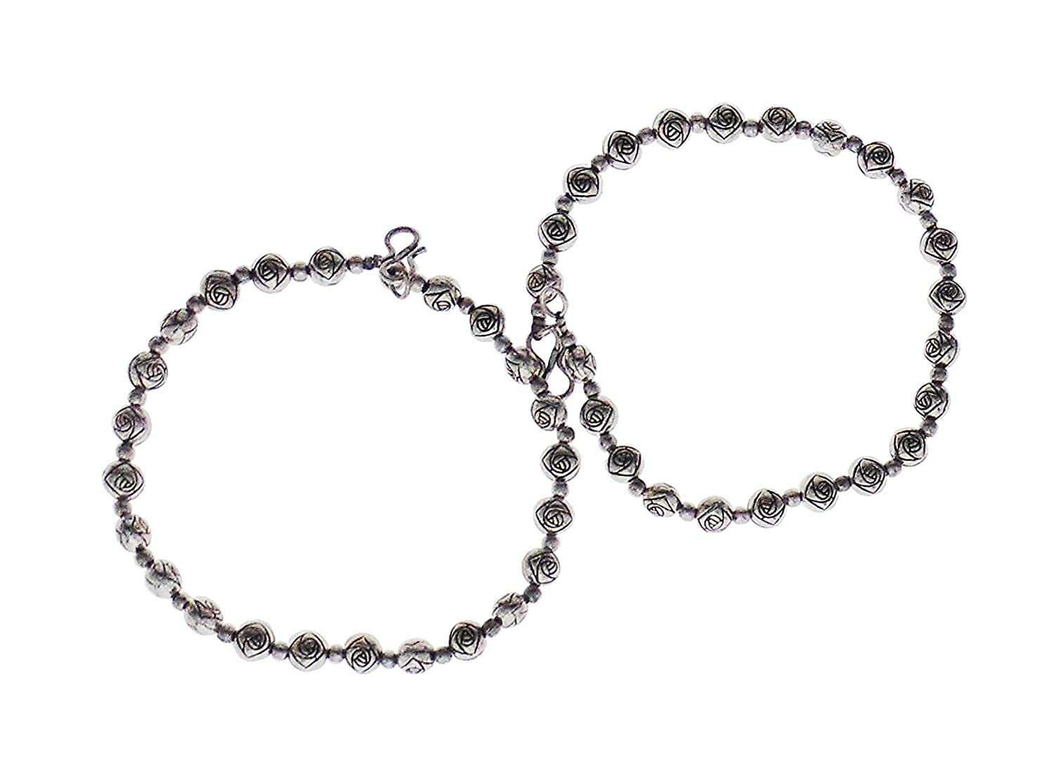 CHIMERA German Silver Anklet with Stylish Floral Design Beads for Women and Girls (1 Pair)