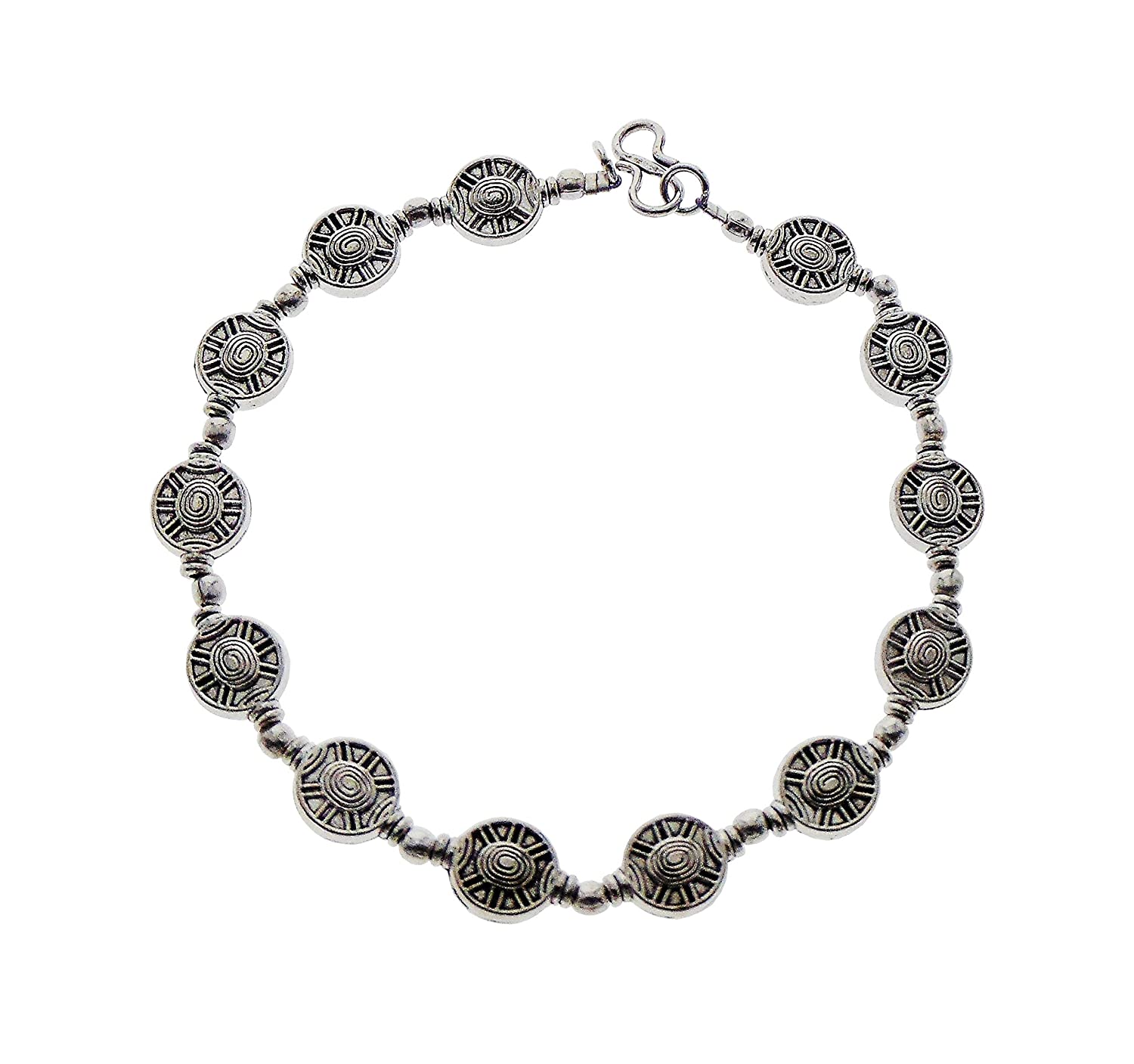 CHIMERA German Silver Anklet with Stylish Tribal Wheel Chakra Design Beads for Women and Girls