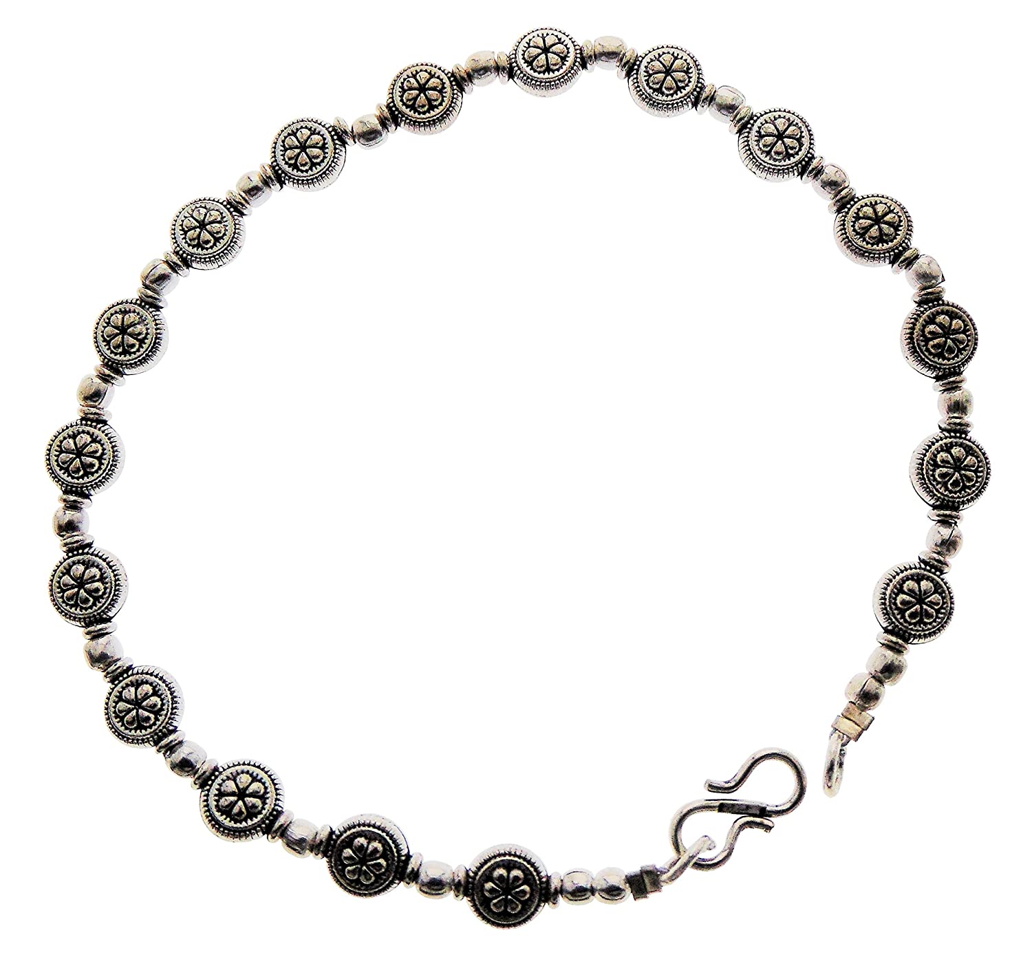 CHIMERA German Silver Anklet with Stylish Flower Design Beads for Women and Girls