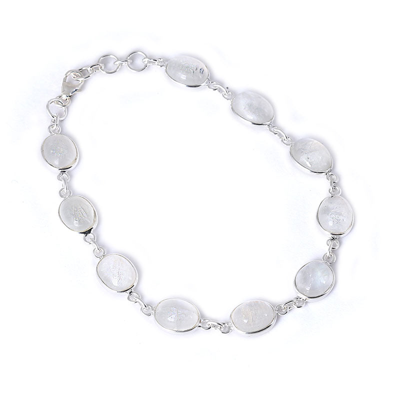 Natural White Chalcedony Silver Bracelet