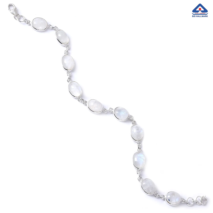 Natural White Chalcedony Silver Bracelet