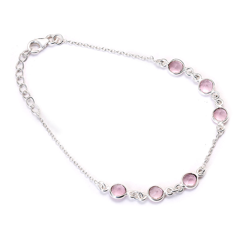 Round Pink Chalcedony Chain Bracelet