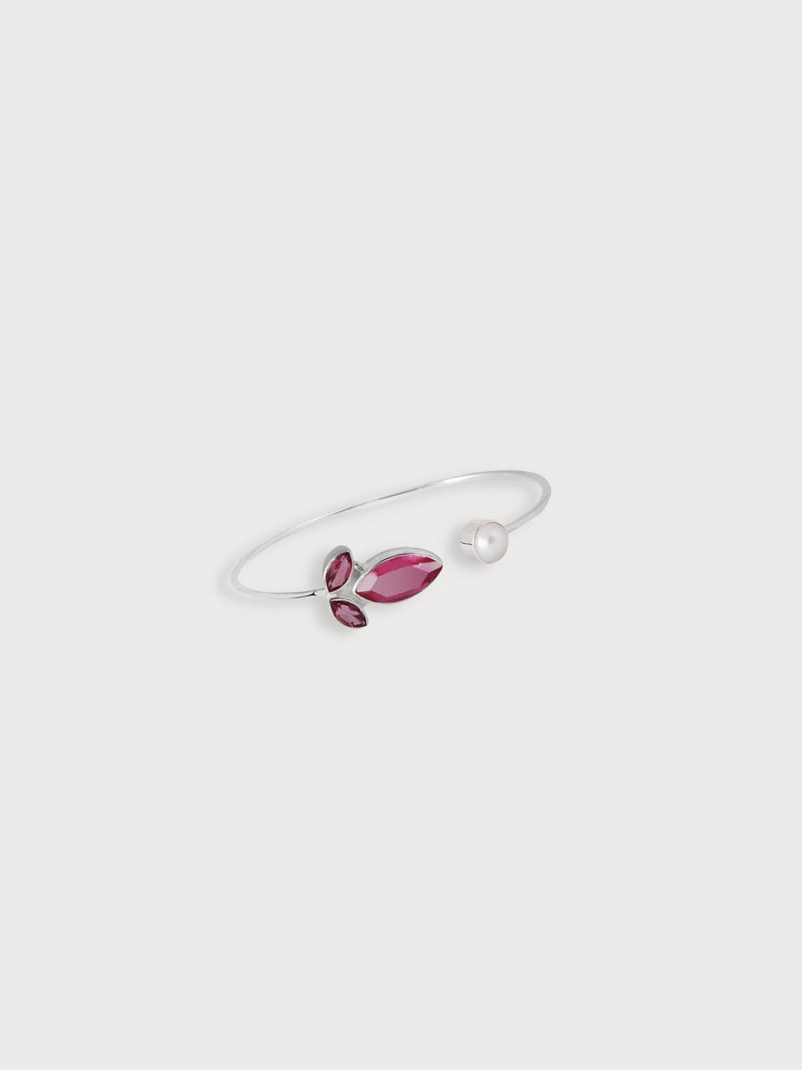 Ruby Stone Freshwater Pearl Silver Bangle