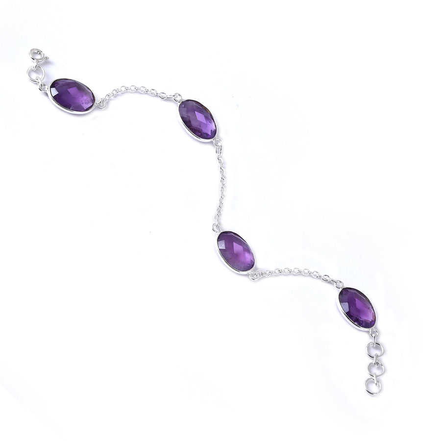 Oval Purple Amethyst Silver Bracelet