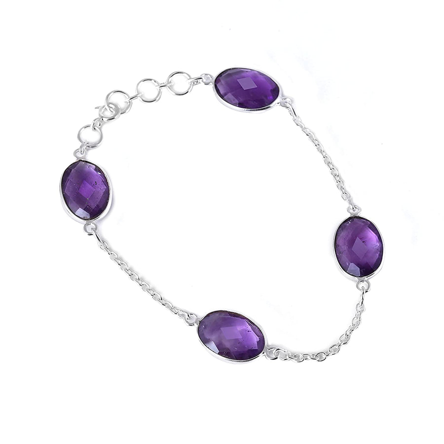 Oval Purple Amethyst Silver Bracelet