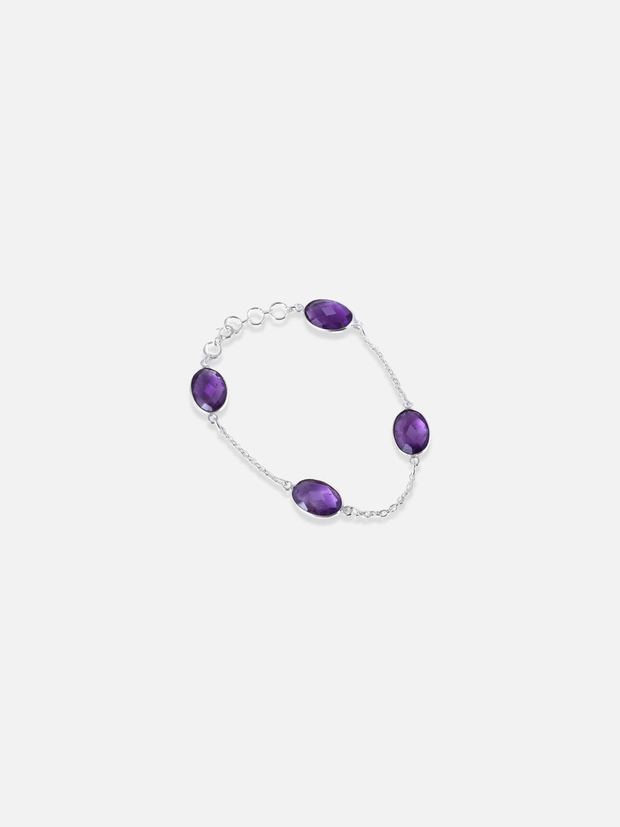 Oval Purple Amethyst Silver Bracelet