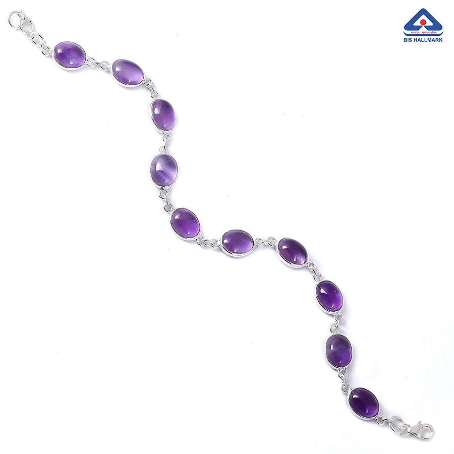 Purple Amethyst Quartz Silver Bracelet