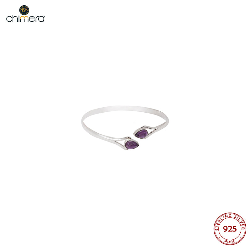 Purple Amethyst Gemstone Silver Bangle