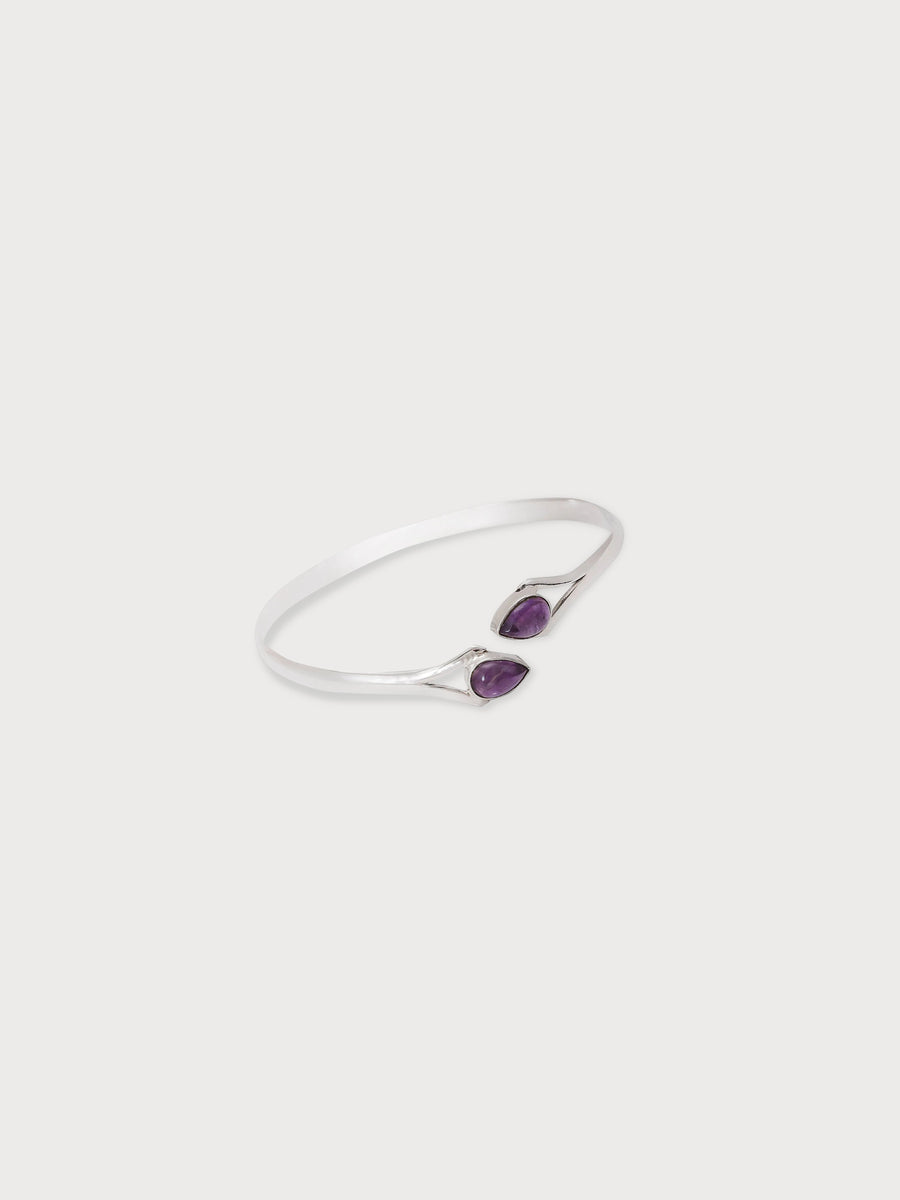 Purple Amethyst Gemstone Silver Bangle