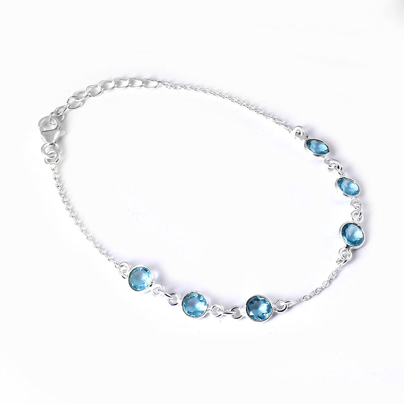 Round Sky Blue Topaz Chain Bracelet