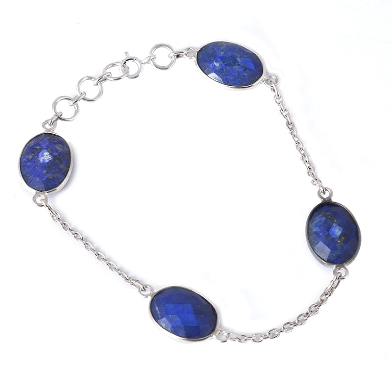 Oval Blue Lapis Silver Bracelet