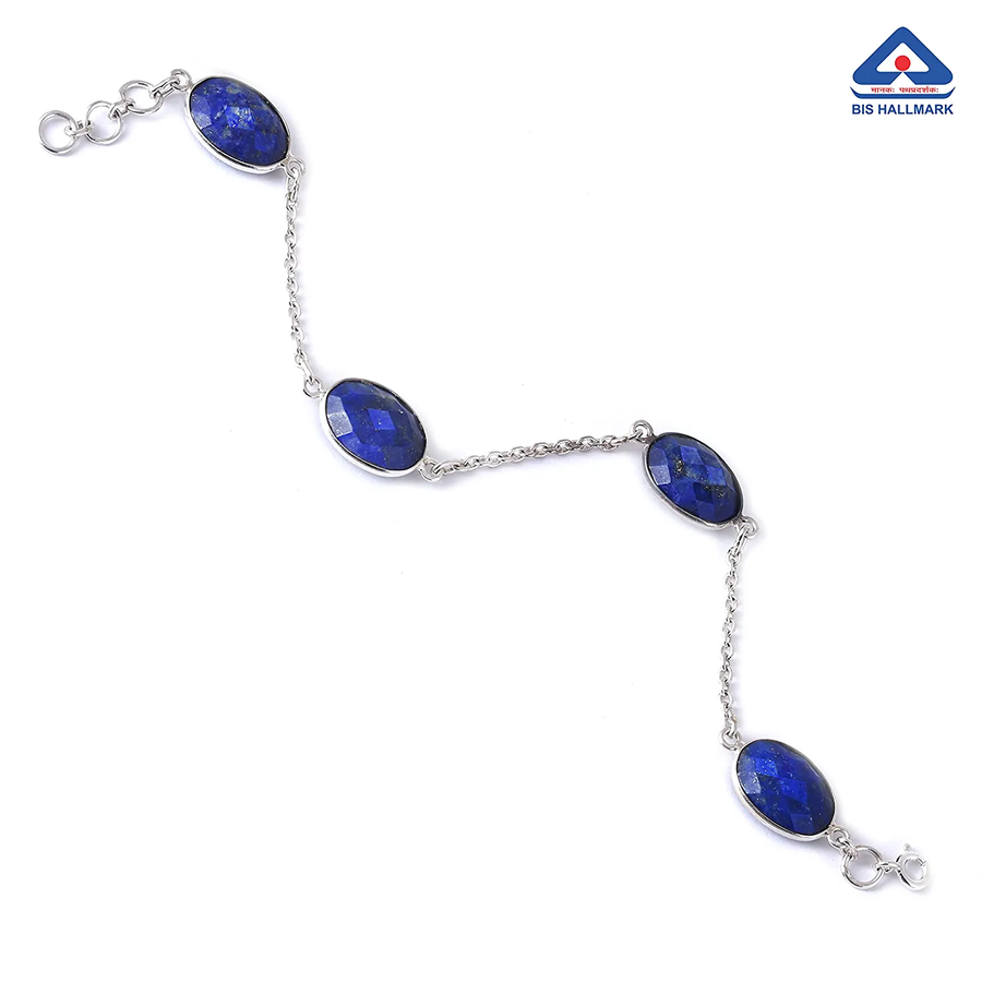 Oval Blue Lapis Silver Bracelet