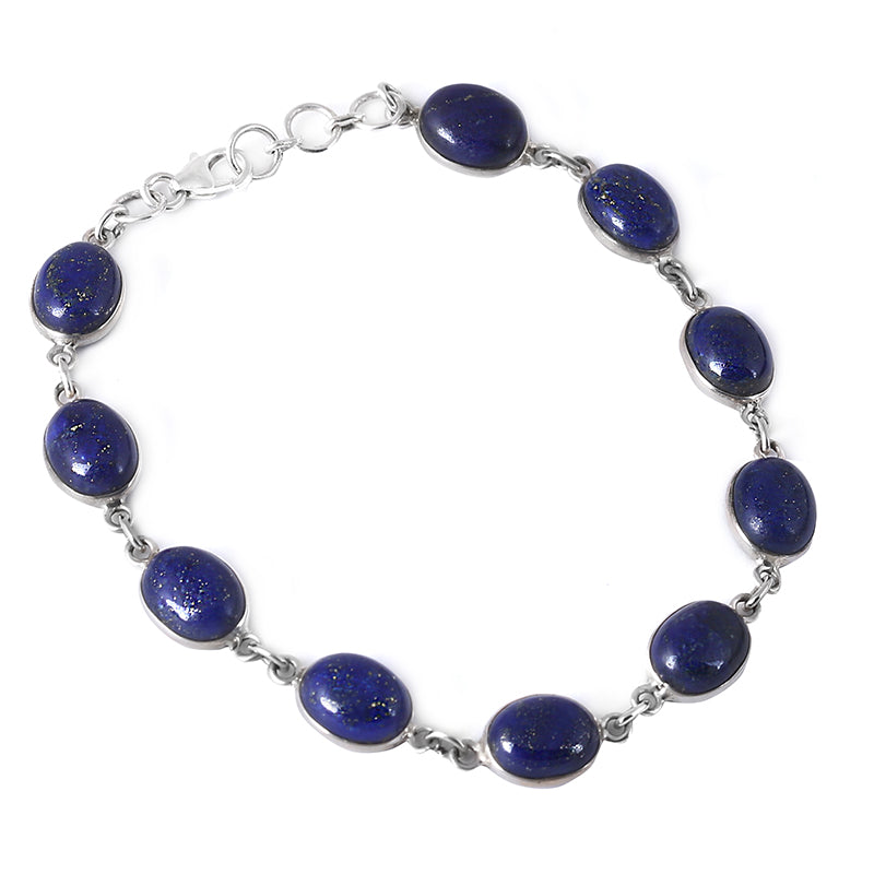 Natural Blue Lapis Lazuli Silver Bracelet