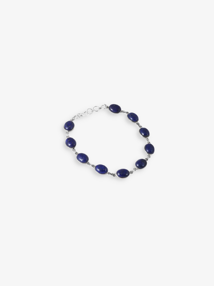 Natural Blue Lapis Lazuli Silver Bracelet