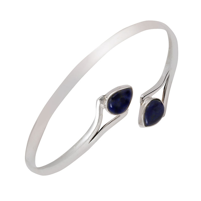 Natural Blue Lolite Silver Bangle