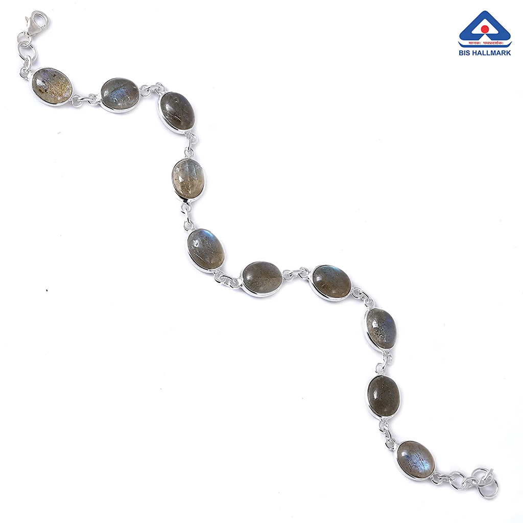 Natural Labradorite Silver Bracelet