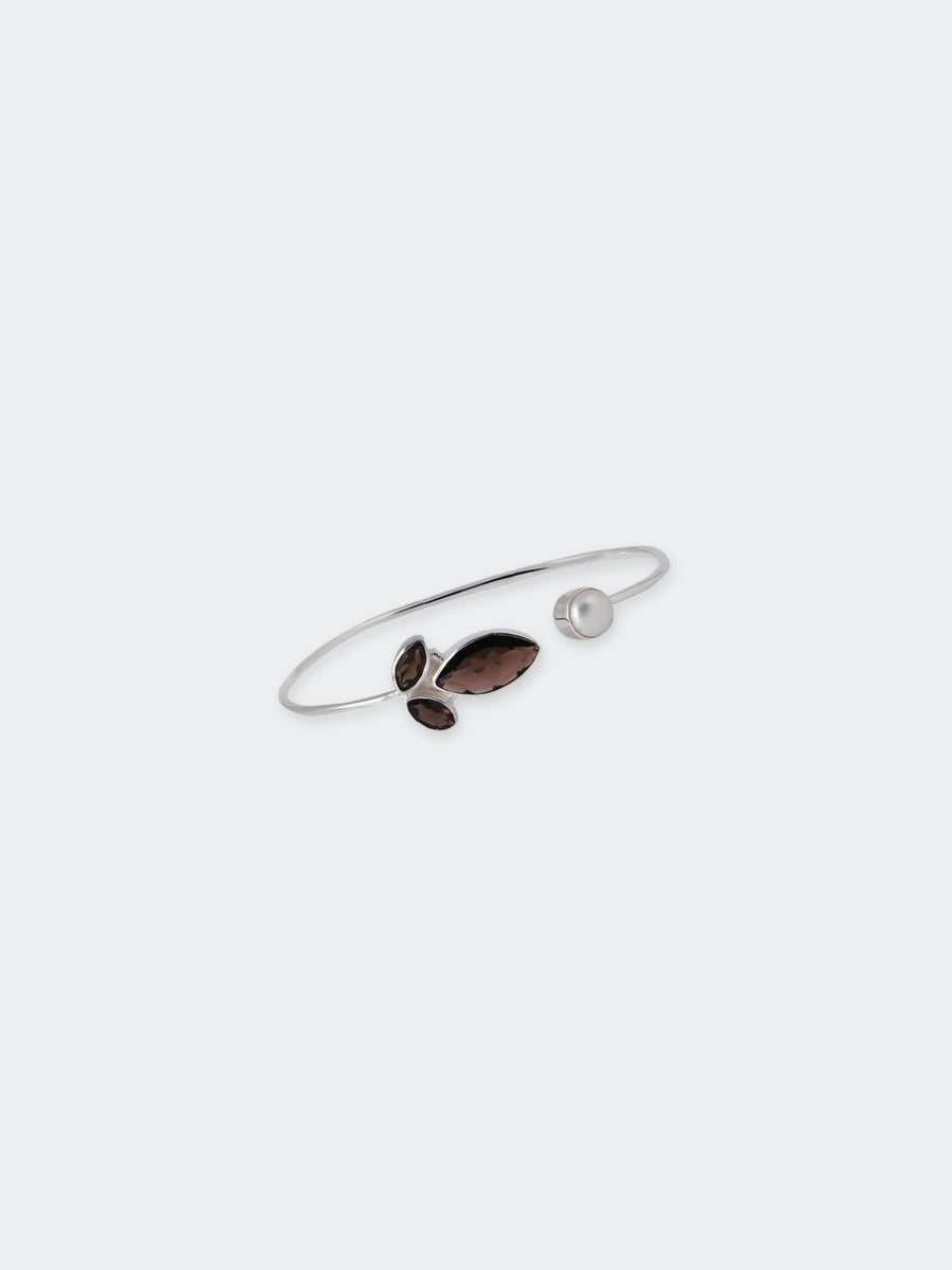 Smoky Quartz and Freshwater Pearl Silver Bangle