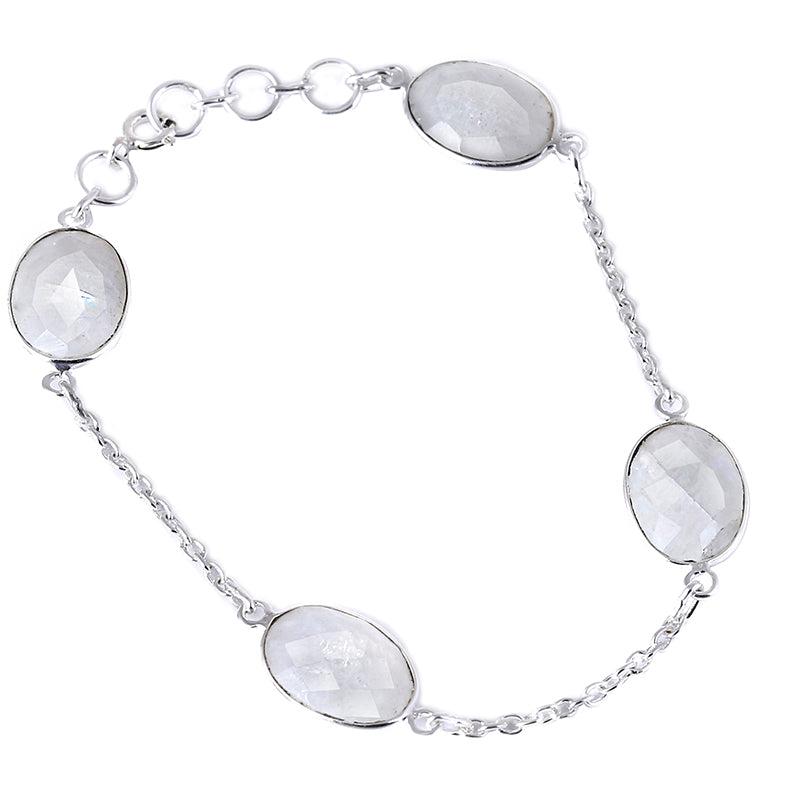 White oval Moonstone Silver Bracelet