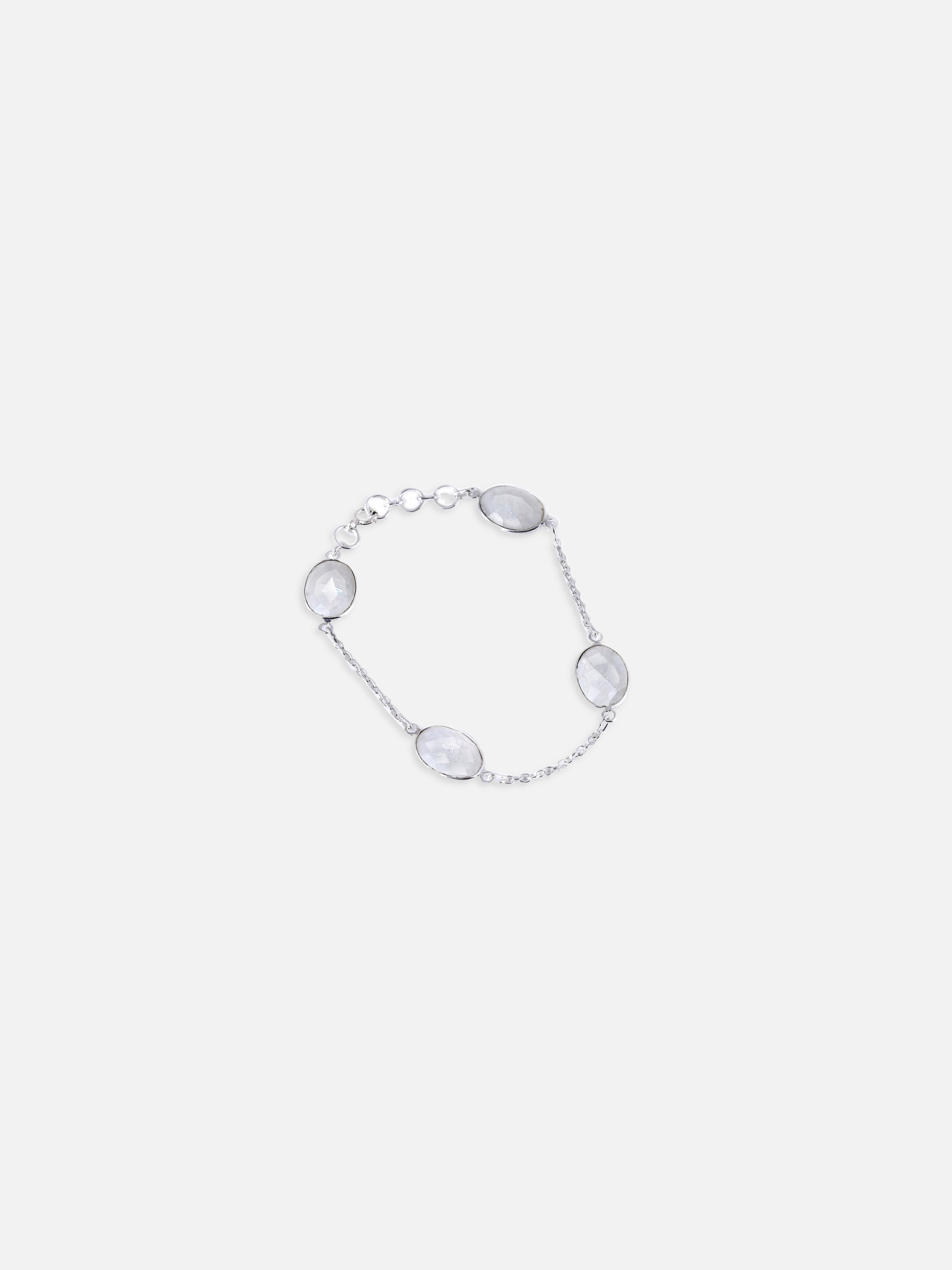 White oval Moonstone Silver Bracelet