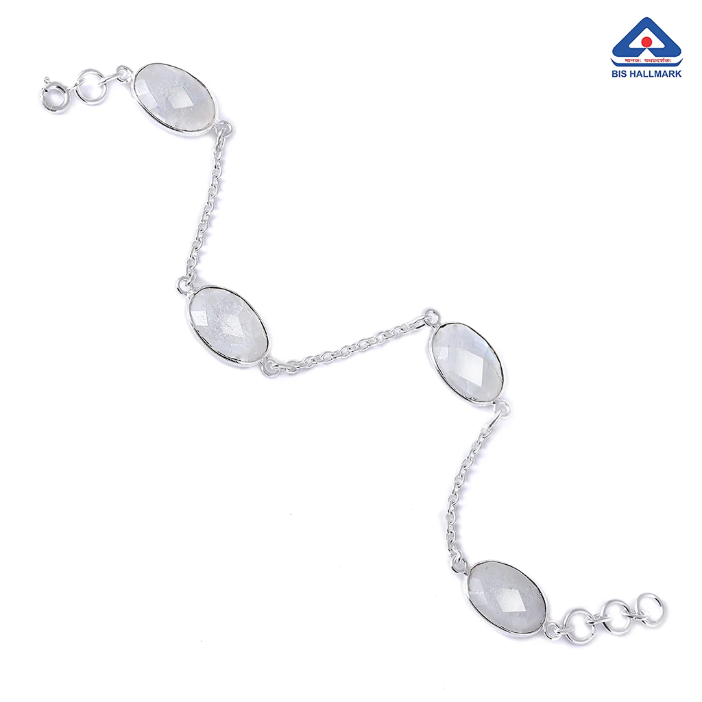 White oval Moonstone Silver Bracelet