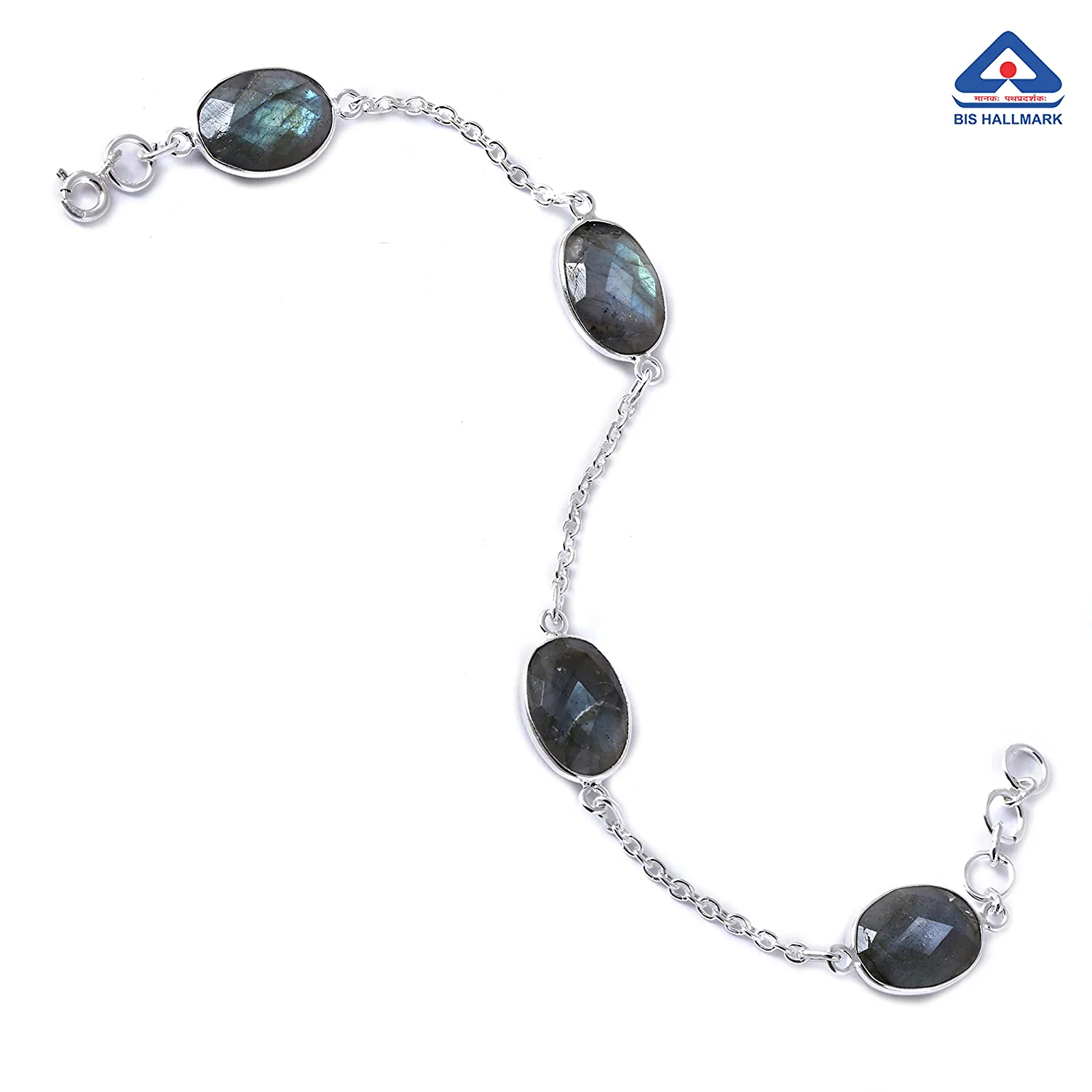 Oval Rainbow Blue Labradorite Silver Bracelet