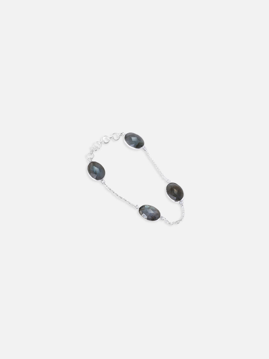 Oval Rainbow Blue Labradorite Silver Bracelet