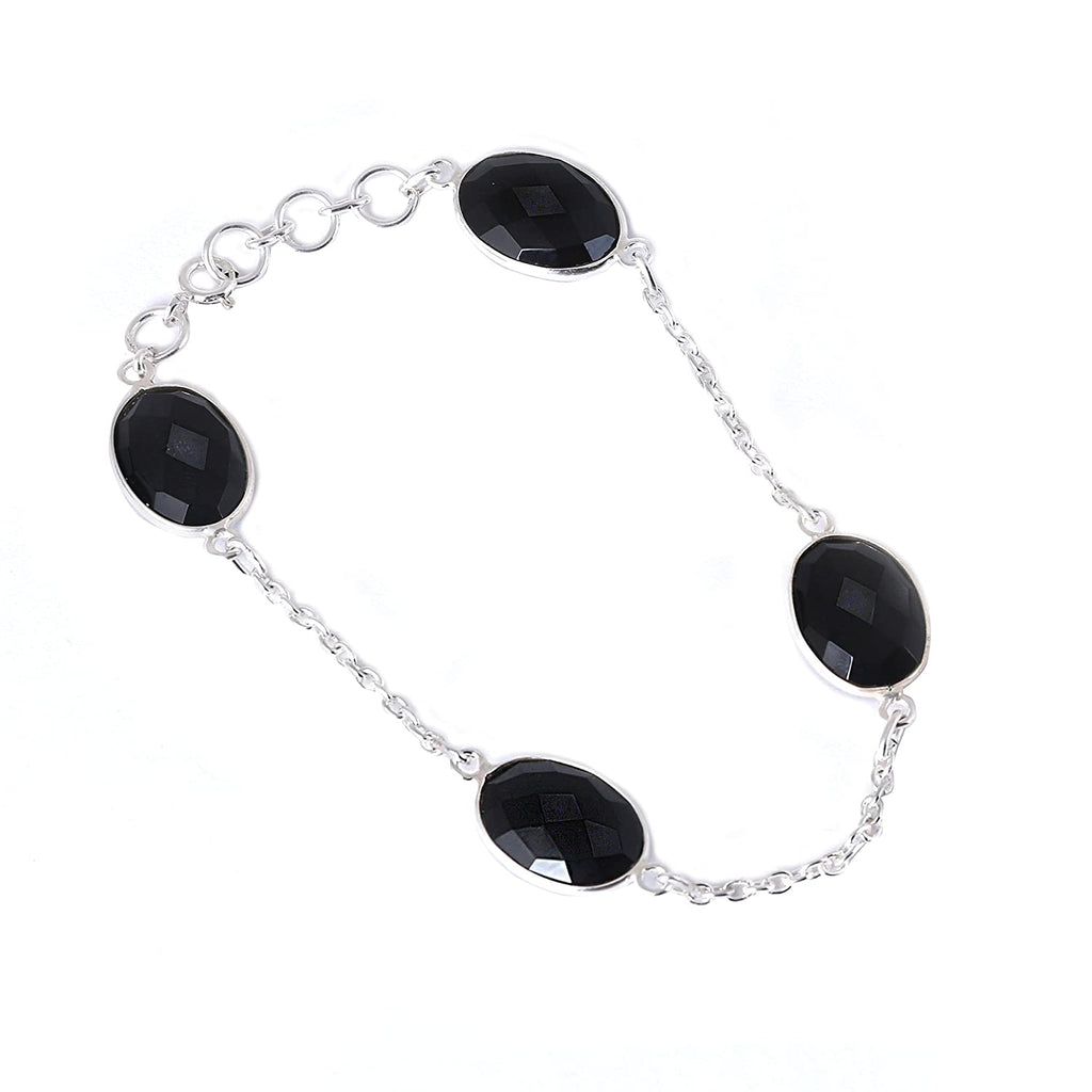Oval Shaped Black Onyx  Silver Bracelet
