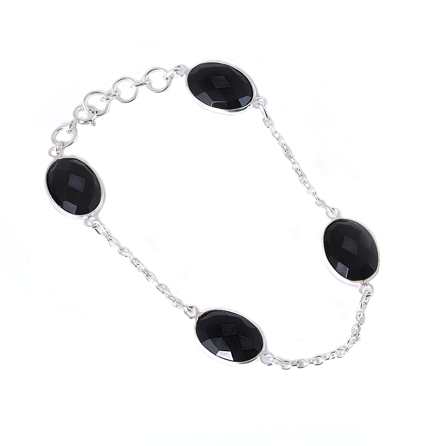 Oval Shaped Black Onyx  Silver Bracelet