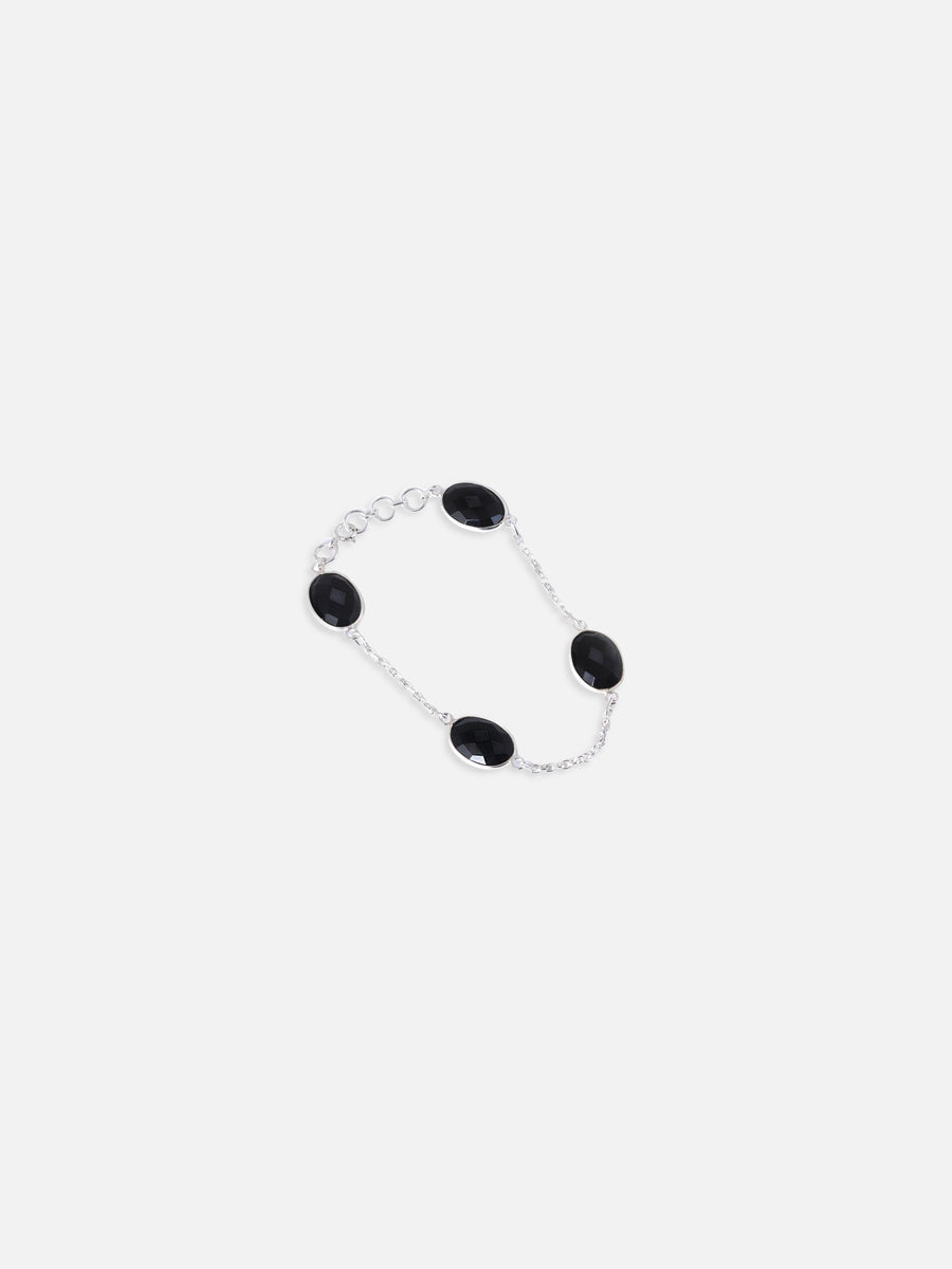 Oval Shaped Black Onyx  Silver Bracelet