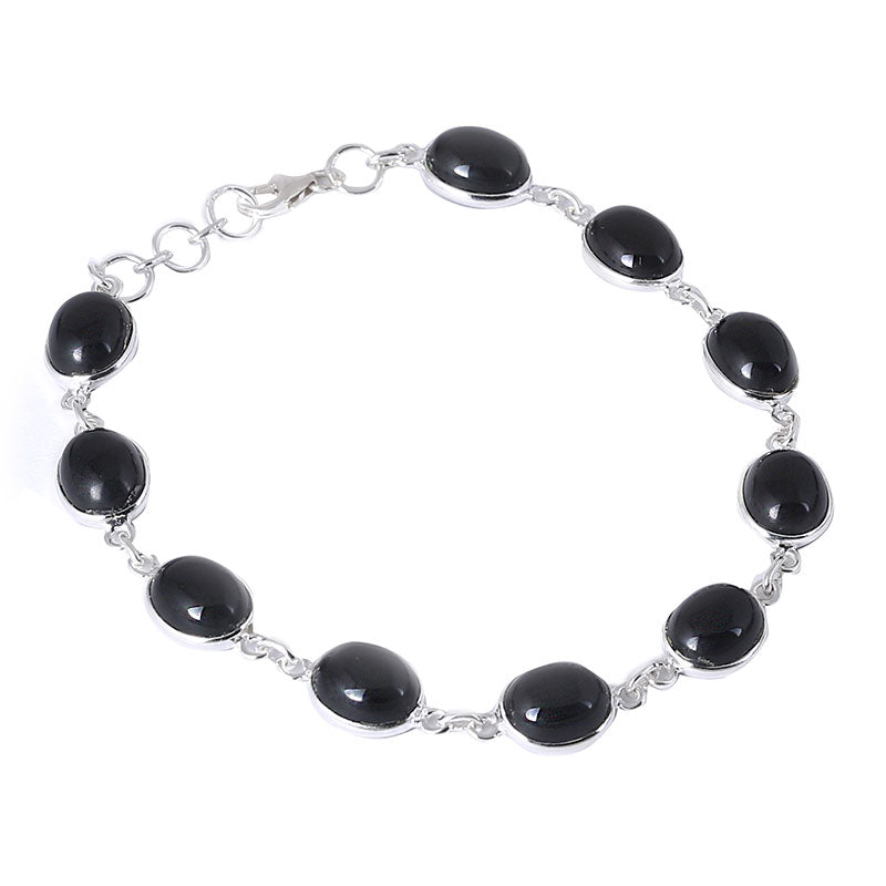 Natural Black Onyx Silver Bracelet