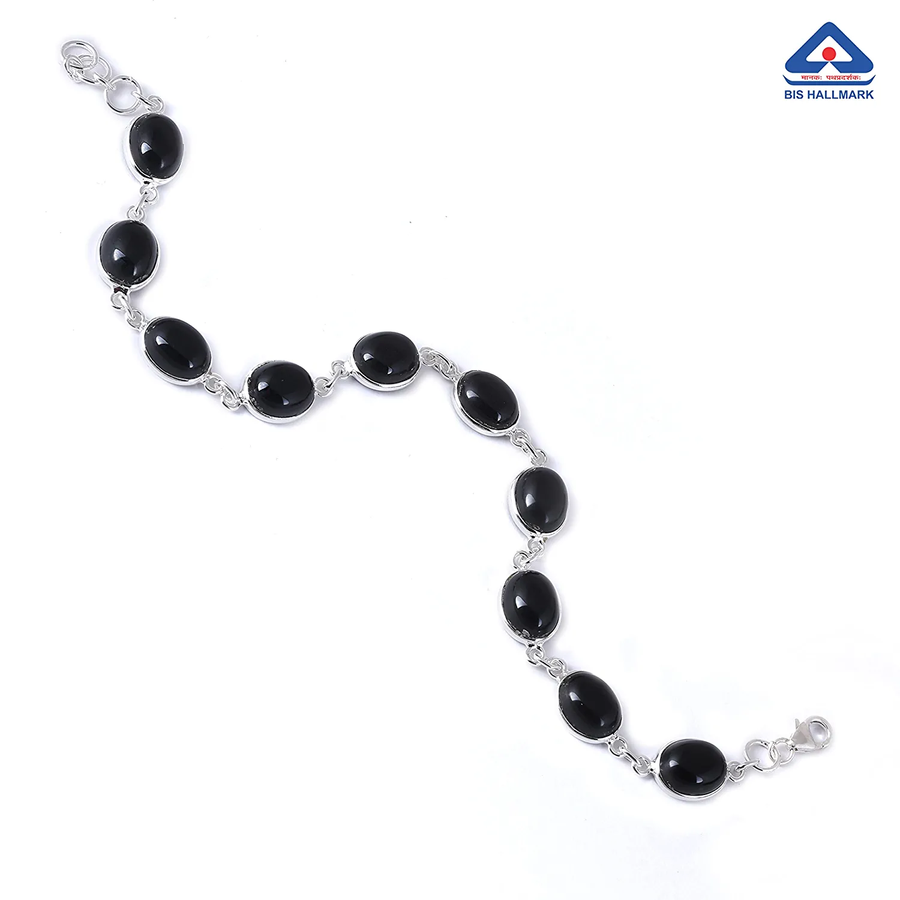 Natural Black Onyx Silver Bracelet