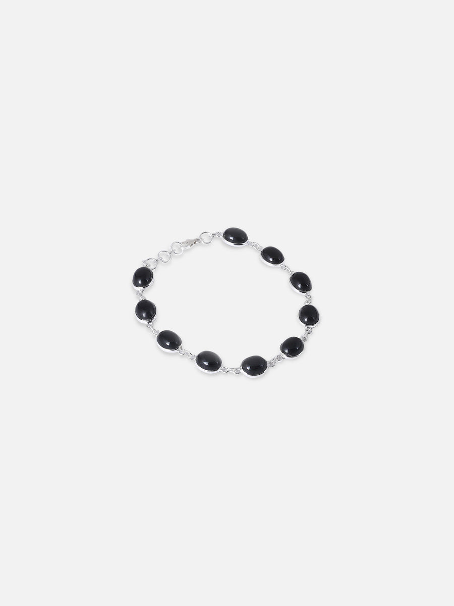 Natural Black Onyx Silver Bracelet