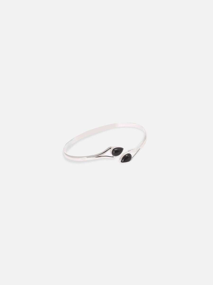 Natural Black Onyx Silver Bangle