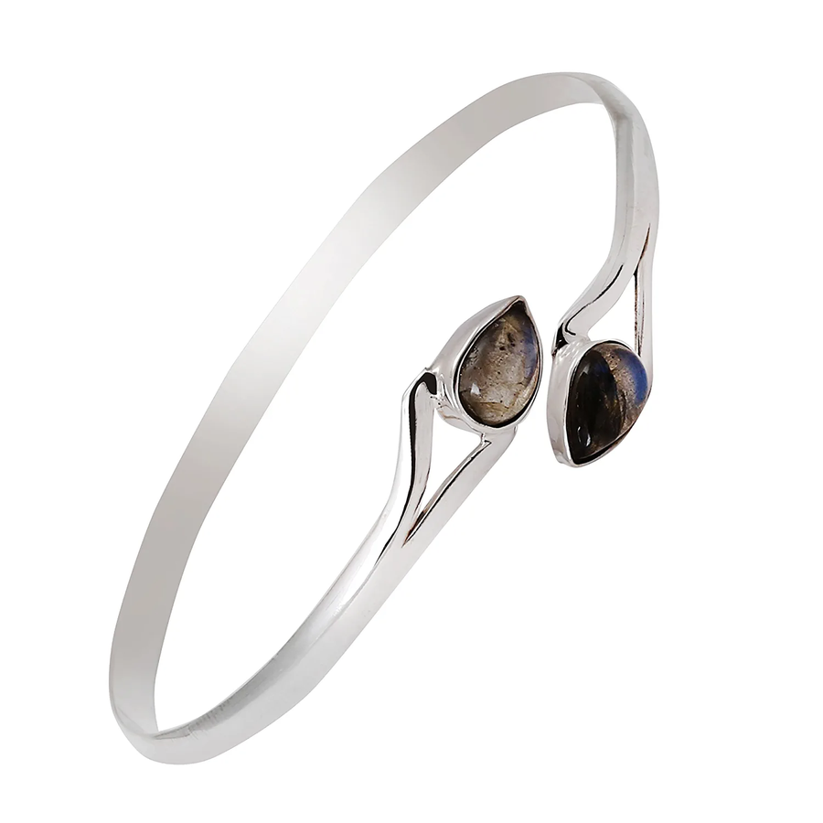 Natural Rainbow Labradorite Silver Bangle