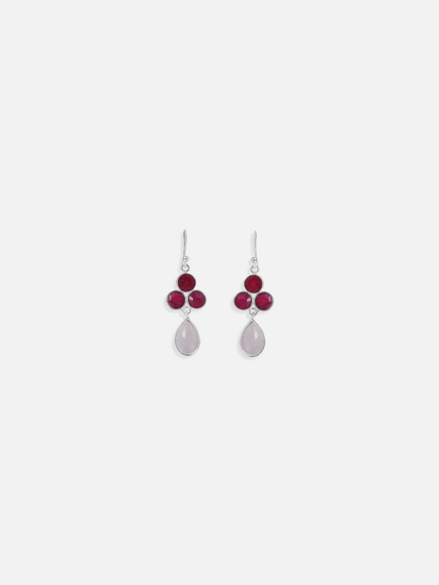 Ruby & White Moonstone Dangle Droplet Earrings