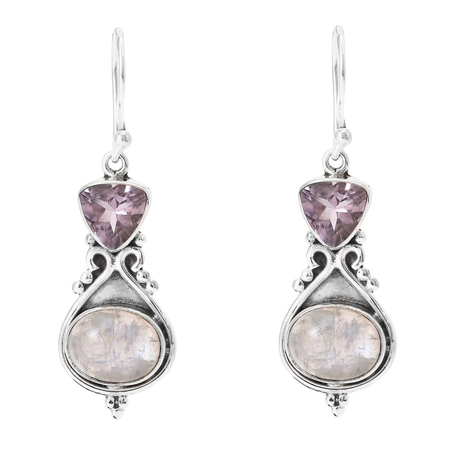 Kunzite and White Chalcedony Silver Earring