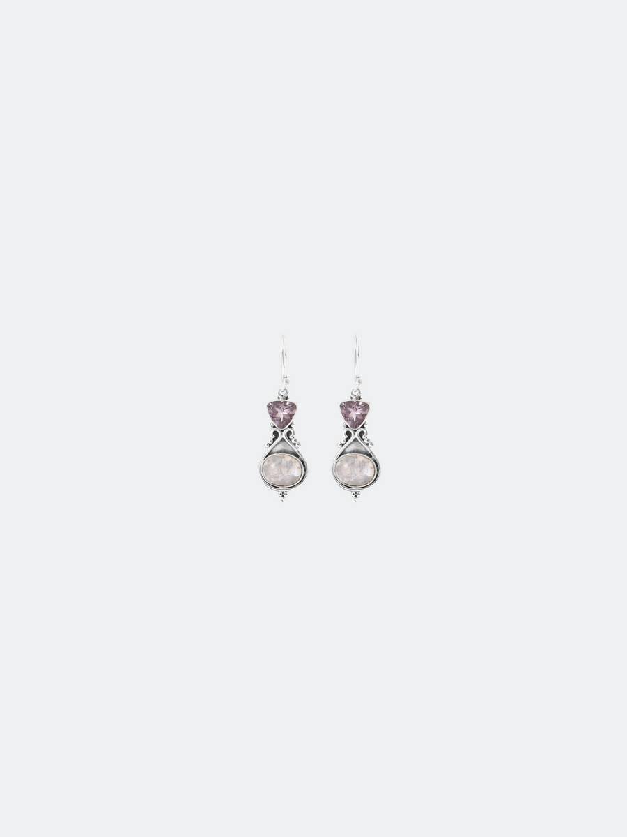 Kunzite and White Chalcedony Silver Earring