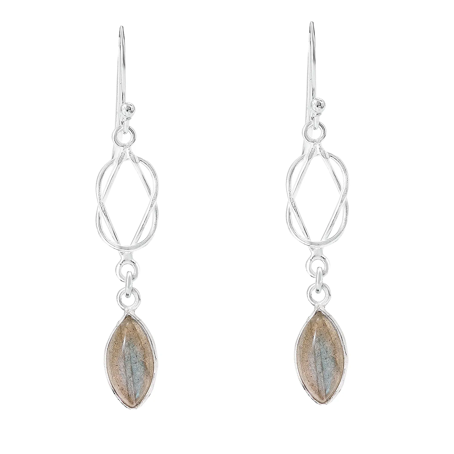 Oval Labradorite Silver Chain Loop Earring