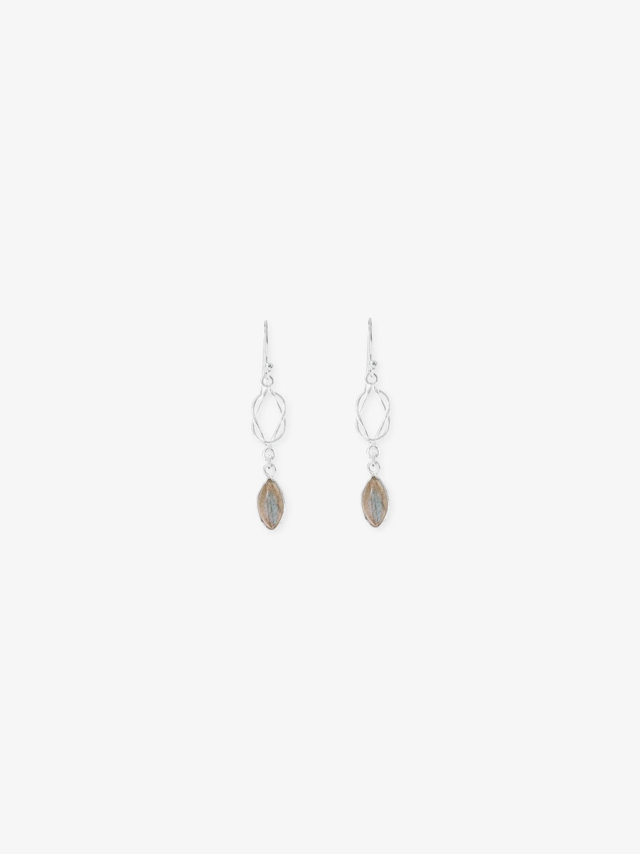 Oval Labradorite Silver Chain Loop Earring