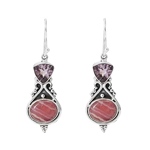 Amethyst and Rhodochrosite Silver Earring