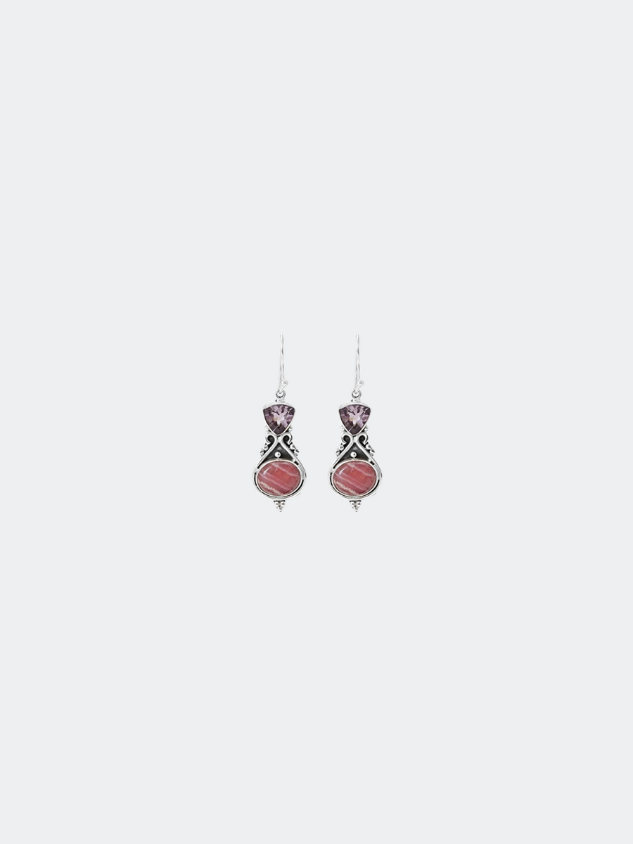 Amethyst and Rhodochrosite Silver Earring