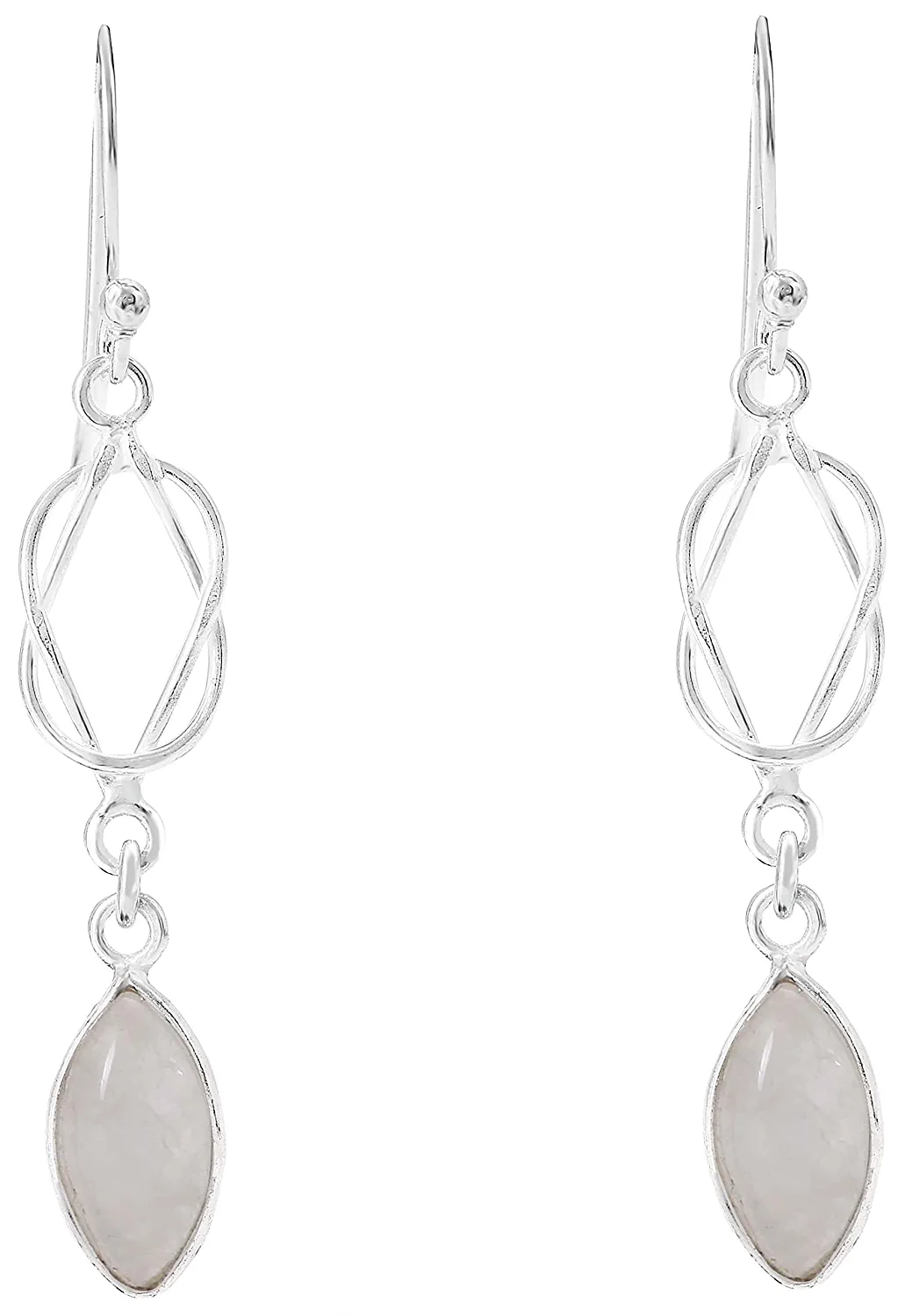 Grey Moonstone Silver Chain Loop Earring