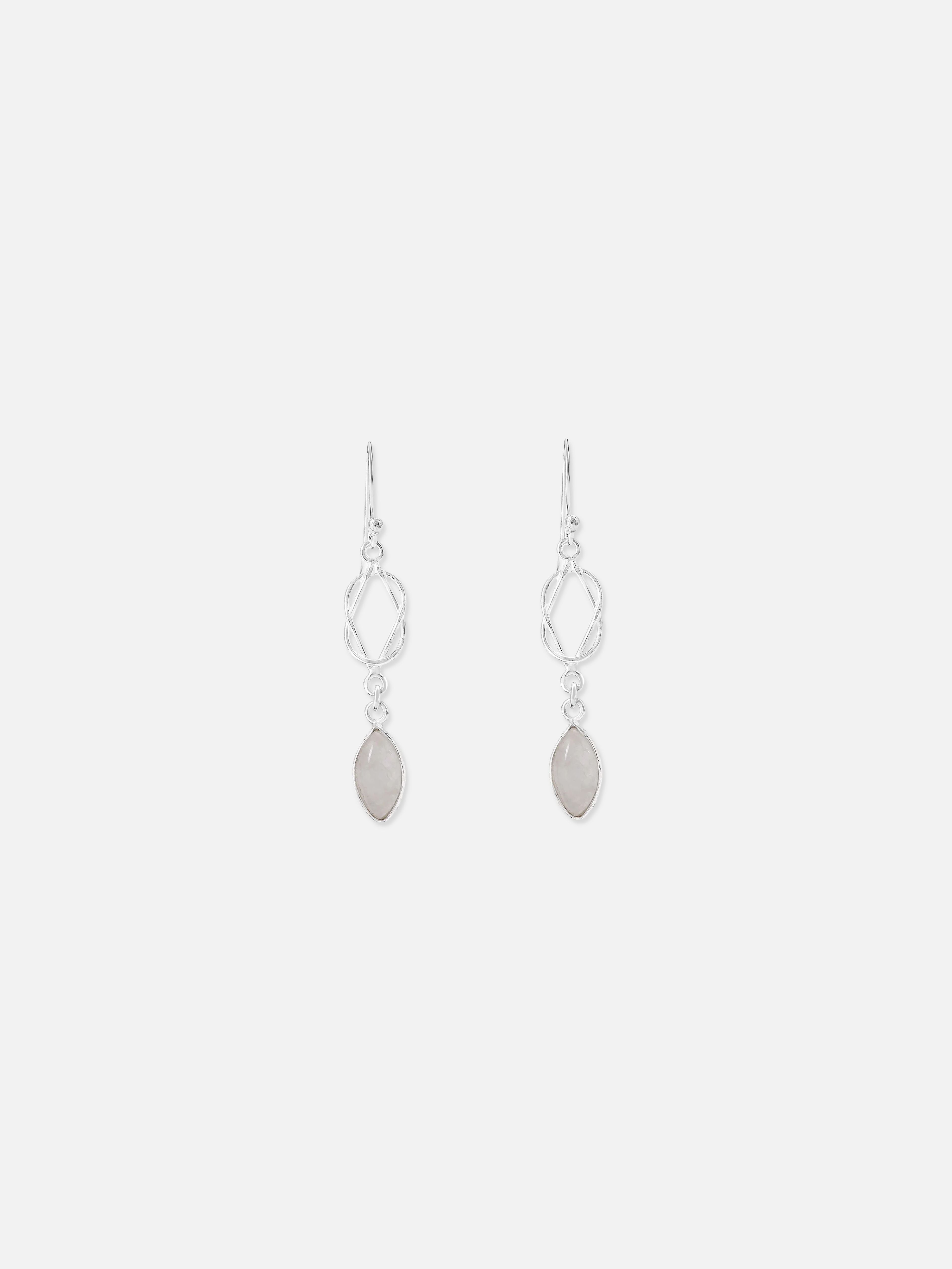 Grey Moonstone Silver Chain Loop Earring