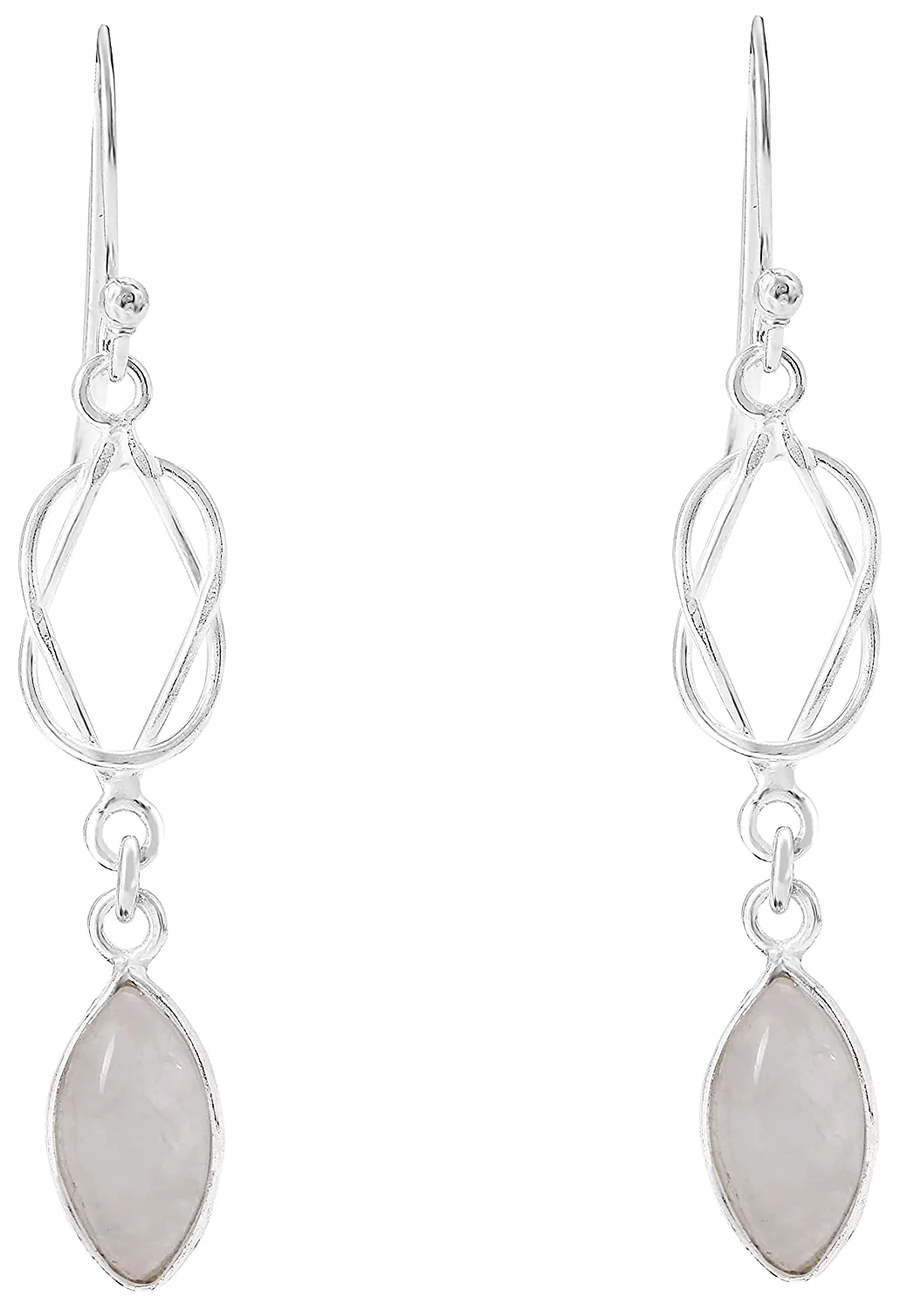 Grey Moonstone Silver Chain Loop Earring