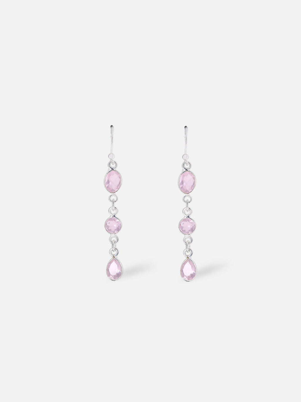 Triple Pink Chalcedony Long Earrings